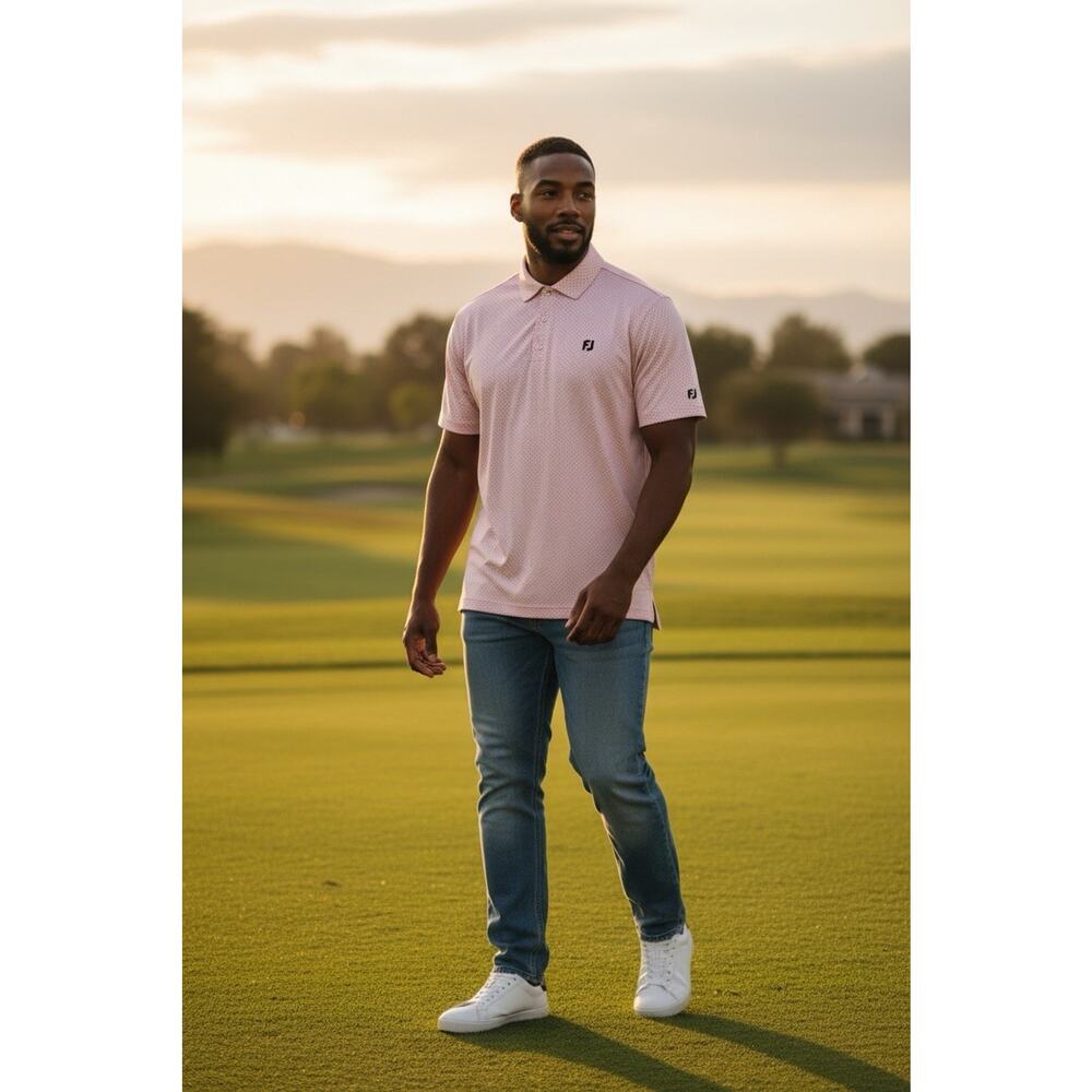 FOOTJOY MEN'S LISLE CIRCLE PRINT SHIRT‎ PINK/BLACK/BLUE Large